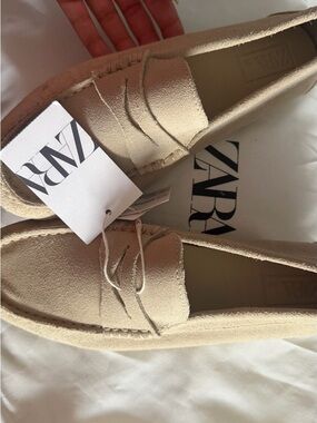 ZARA Beige Suede-Look Penny Loafers